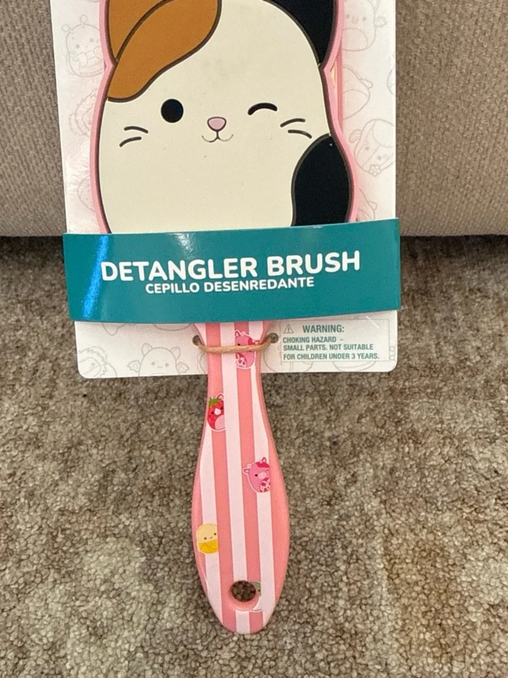Squishmallows Pink Striped Cat Detangler Hair Brush